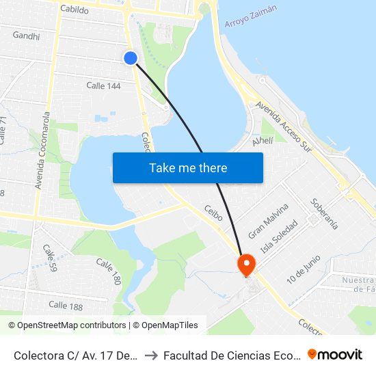 Colectora C/ Av. 17 De Agosto to Facultad De Ciencias Económicas map