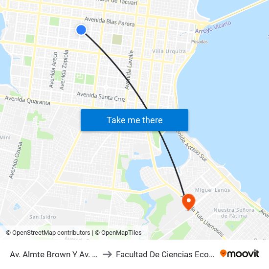 Av. Almte Brown Y Av. Aguado to Facultad De Ciencias Económicas map