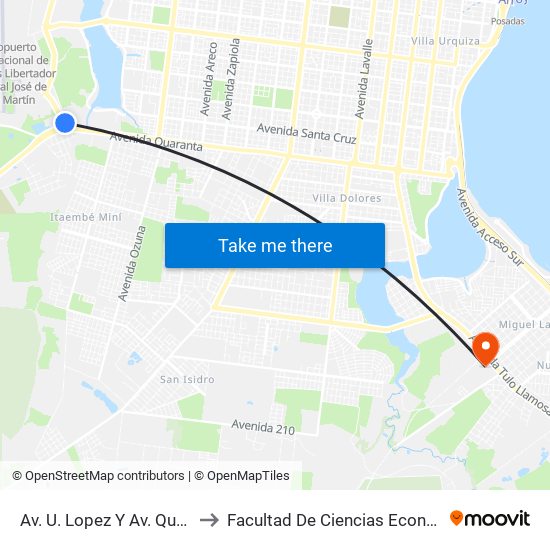 Av. U. Lopez Y Av. Quaranta to Facultad De Ciencias Económicas map