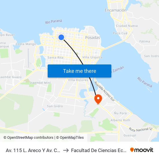 Av. 115 L. Areco Y Av. Centenario to Facultad De Ciencias Económicas map
