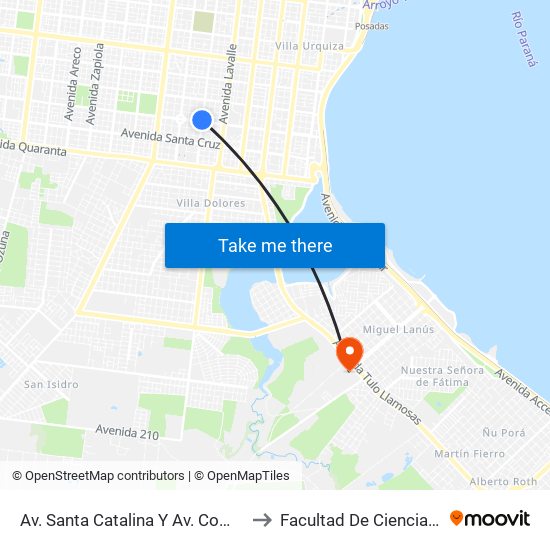 Av. Santa Catalina Y Av. Comandante Andresito to Facultad De Ciencias Económicas map