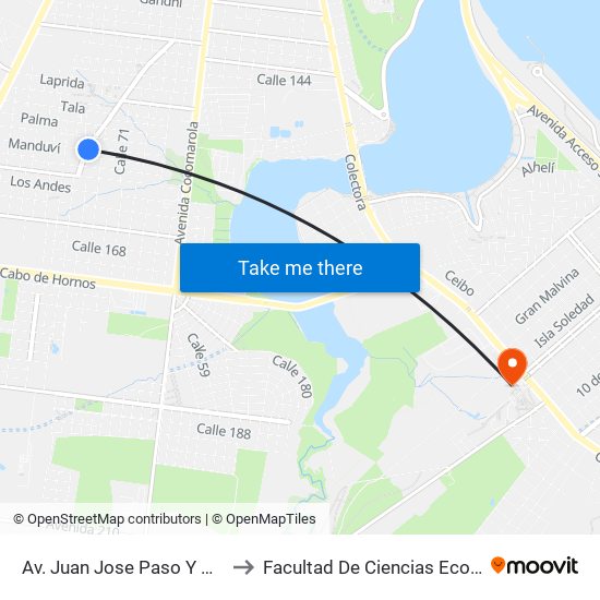 Av. Juan Jose Paso Y Calle 156 to Facultad De Ciencias Económicas map