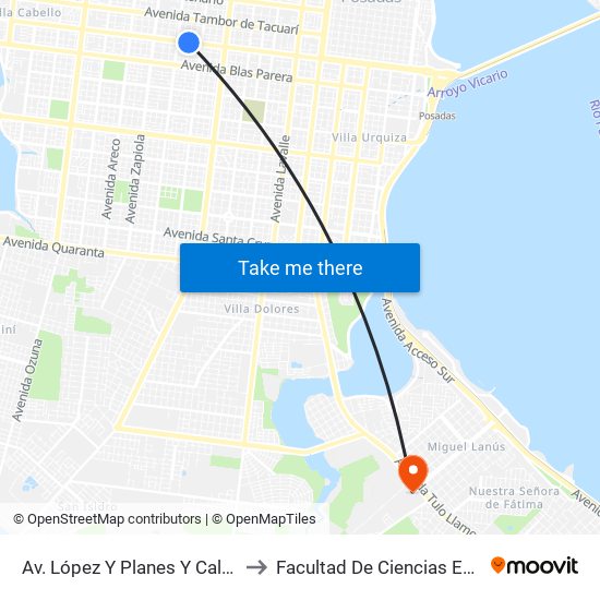 Av. López Y Planes Y Calle Posadas to Facultad De Ciencias Económicas map