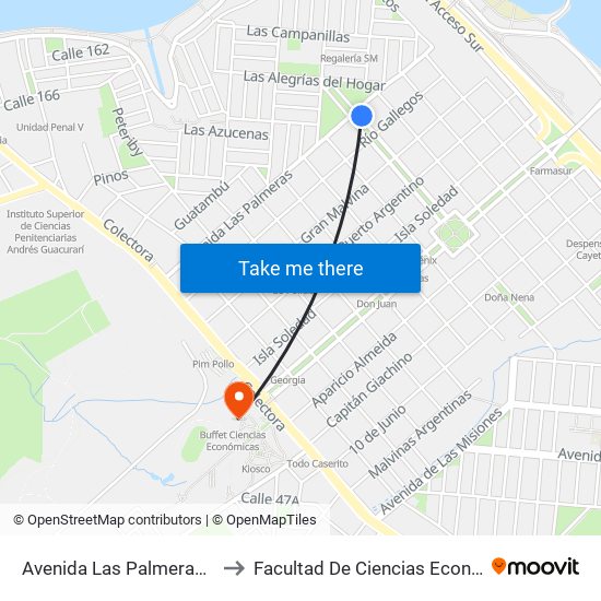 Avenida Las Palmeras, 1319 to Facultad De Ciencias Económicas map