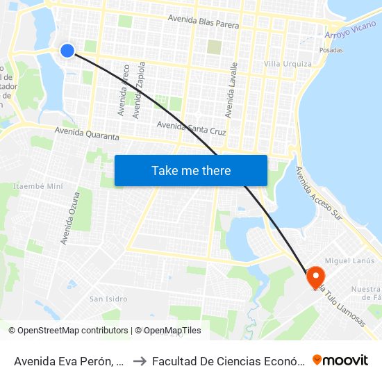 Avenida Eva Perón, 4184 to Facultad De Ciencias Económicas map