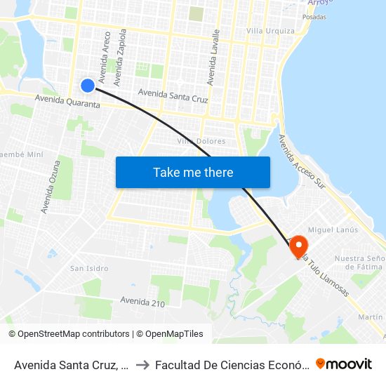 Avenida Santa Cruz, 6124 to Facultad De Ciencias Económicas map