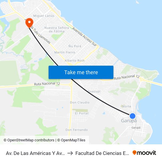Av. De Las Américas Y Av. Corrientes to Facultad De Ciencias Económicas map