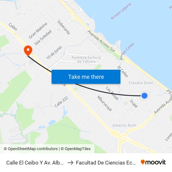 Calle El Ceibo Y Av. Alberto Roth to Facultad De Ciencias Económicas map