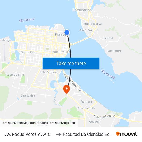 Av. Roque Peréz Y Av. Costanera to Facultad De Ciencias Económicas map