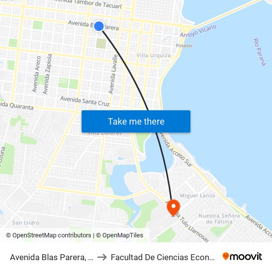 Avenida Blas Parera, 3678 to Facultad De Ciencias Económicas map