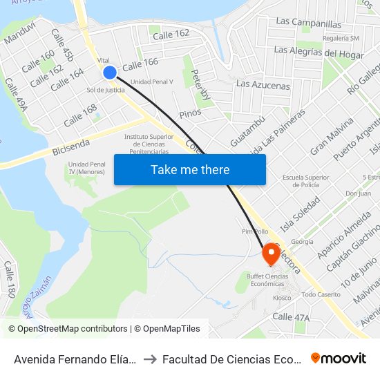 Avenida Fernando Elías, 3300 to Facultad De Ciencias Económicas map