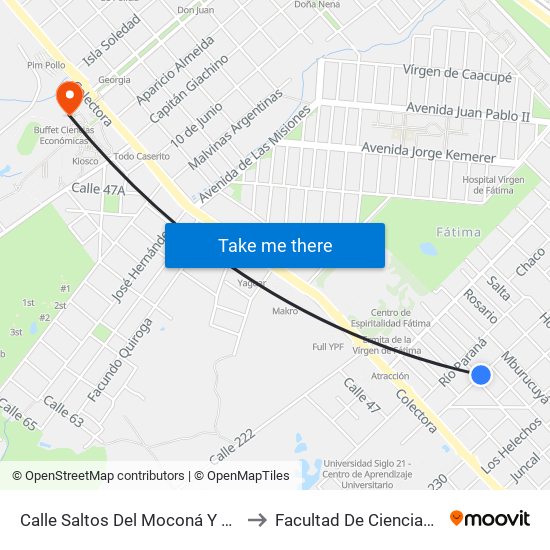 Calle Saltos Del Moconá Y Calle Los Claveles to Facultad De Ciencias Económicas map