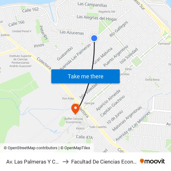 Av. Las Palmeras Y Calle 33 to Facultad De Ciencias Económicas map