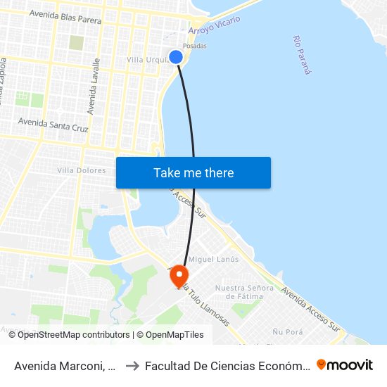 Avenida Marconi, 213 to Facultad De Ciencias Económicas map