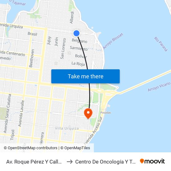 Av. Roque Pérez Y Calle Buenos Aires to Centro De Oncología Y Terapia Radiante map