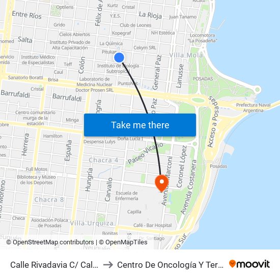 Calle Rivadavia C/ Calle Tucuman to Centro De Oncología Y Terapia Radiante map