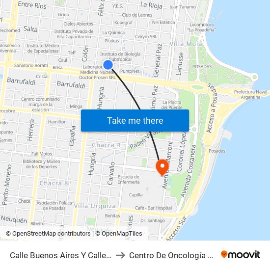 Calle Buenos Aires Y Calle Santiago Del Estero to Centro De Oncología Y Terapia Radiante map