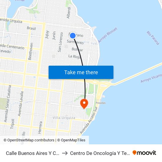 Calle Buenos Aires Y Calle Belgrano to Centro De Oncología Y Terapia Radiante map