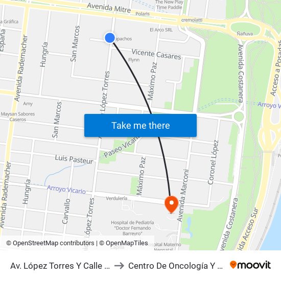 Av. López Torres Y Calle Vicente Casares to Centro De Oncología Y Terapia Radiante map