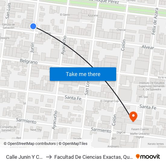 Calle Junín Y Calle Alvear to Facultad De Ciencias Exactas, Químicas Y Naturales map