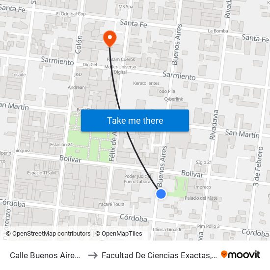 Calle Buenos Aires Y Calle Bolívar to Facultad De Ciencias Exactas, Químicas Y Naturales map