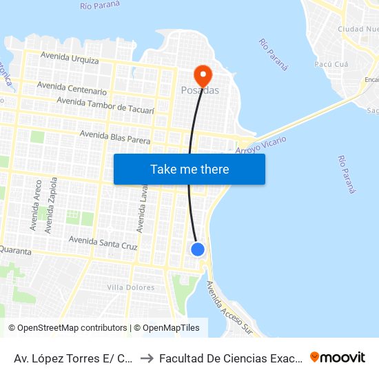 Av. López Torres E/ Calle Lorenzini Y Japón to Facultad De Ciencias Exactas, Químicas Y Naturales map