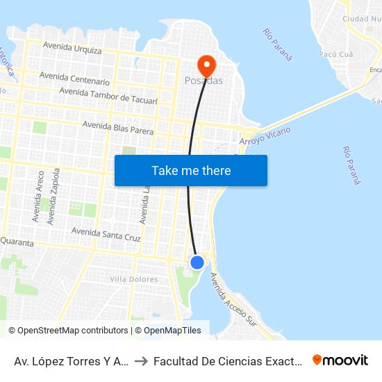 Av. López Torres Y Av. Tierra Del Fuego to Facultad De Ciencias Exactas, Químicas Y Naturales map