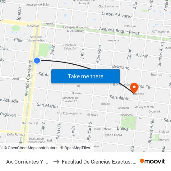 Av. Corrientes Y Calle Belgrano to Facultad De Ciencias Exactas, Químicas Y Naturales map