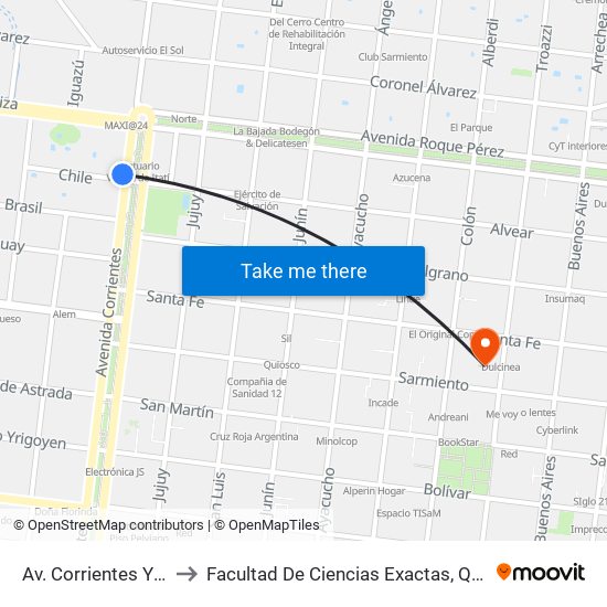 Av. Corrientes Y Calle Chile to Facultad De Ciencias Exactas, Químicas Y Naturales map