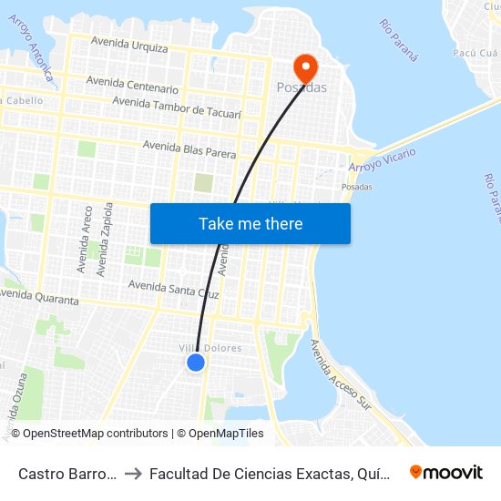 Castro Barros, 6994 to Facultad De Ciencias Exactas, Químicas Y Naturales map