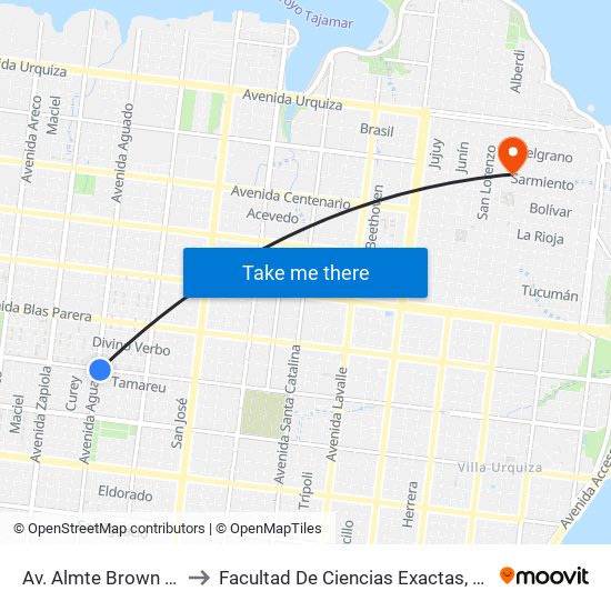 Av. Almte Brown Y Av. Aguado to Facultad De Ciencias Exactas, Químicas Y Naturales map