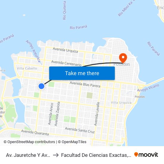 Av. Jauretche Y Av. Almte. Brown to Facultad De Ciencias Exactas, Químicas Y Naturales map