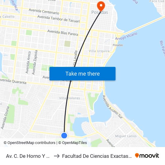 Av. C. De Horno Y Av. Cocomarola to Facultad De Ciencias Exactas, Químicas Y Naturales map