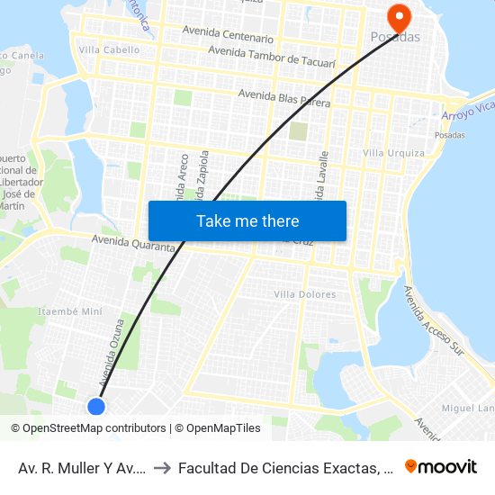 Av. R. Muller Y Av. 131 (Ozuna) to Facultad De Ciencias Exactas, Químicas Y Naturales map