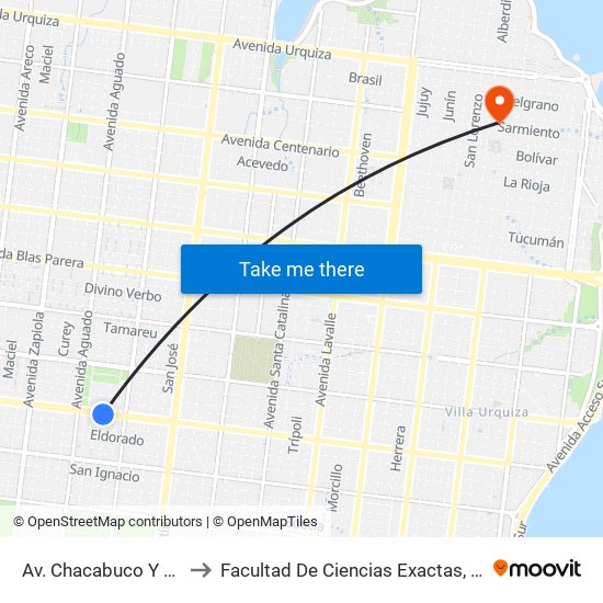 Av. Chacabuco Y Calle Posadas to Facultad De Ciencias Exactas, Químicas Y Naturales map