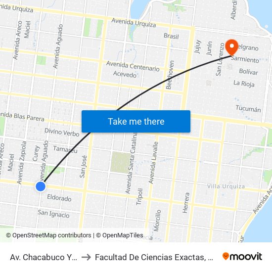 Av. Chacabuco Y Av. Aguado to Facultad De Ciencias Exactas, Químicas Y Naturales map