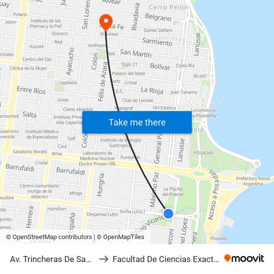 Av. Trincheras De San José Y Av. Marconi to Facultad De Ciencias Exactas, Químicas Y Naturales map