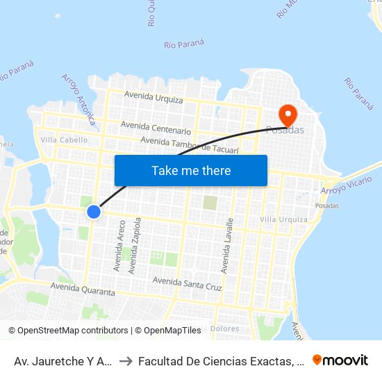 Av. Jauretche Y Av. Chacabuco to Facultad De Ciencias Exactas, Químicas Y Naturales map