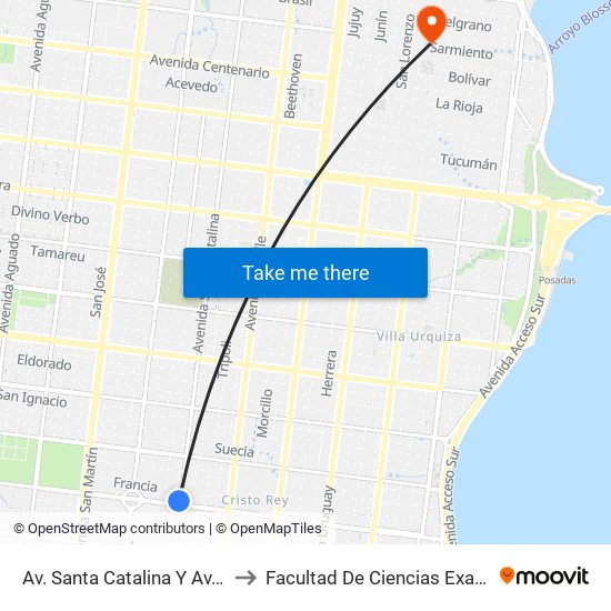 Av. Santa Catalina Y Av. Comandante Andresito to Facultad De Ciencias Exactas, Químicas Y Naturales map