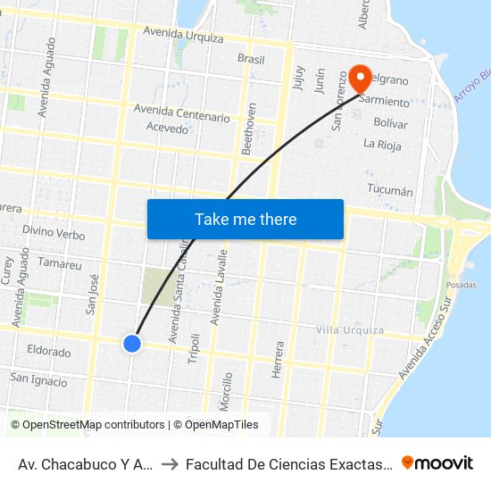 Av. Chacabuco Y Av. Tomás Guido to Facultad De Ciencias Exactas, Químicas Y Naturales map