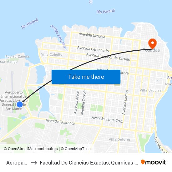 Aeroparque to Facultad De Ciencias Exactas, Químicas Y Naturales map