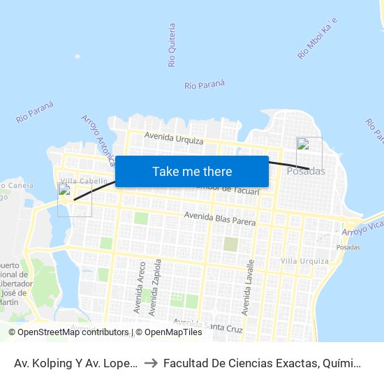 Av. Kolping Y Av. Lopez Y Planes to Facultad De Ciencias Exactas, Químicas Y Naturales map