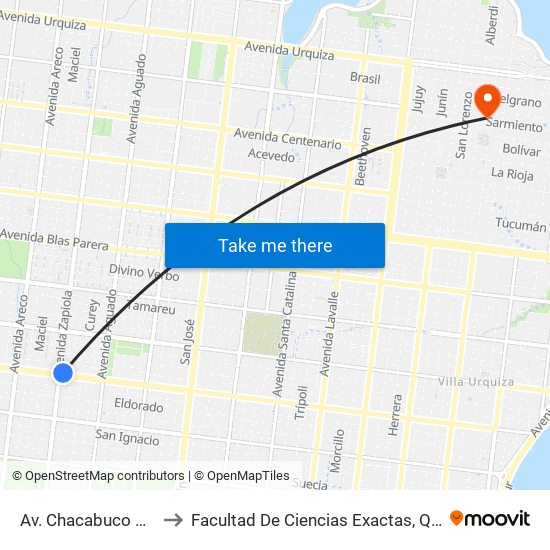 Av. Chacabuco Y Av. Zapiola to Facultad De Ciencias Exactas, Químicas Y Naturales map