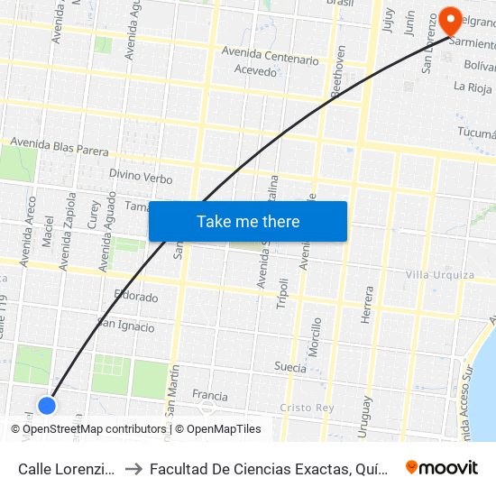 Calle Lorenzini, 5361 to Facultad De Ciencias Exactas, Químicas Y Naturales map