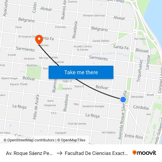 Av. Roque Sáenz Peña Y Calle Córdoba to Facultad De Ciencias Exactas, Químicas Y Naturales map