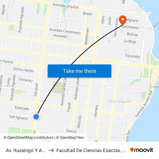 Av. Ituzaingó Y Av. San Martín to Facultad De Ciencias Exactas, Químicas Y Naturales map