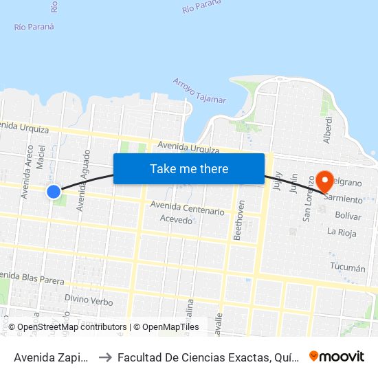 Avenida Zapiola, 1900 to Facultad De Ciencias Exactas, Químicas Y Naturales map