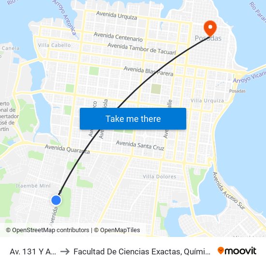 Av. 131 Y Av. 170 to Facultad De Ciencias Exactas, Químicas Y Naturales map