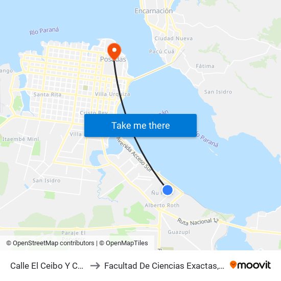 Calle El Ceibo Y Calle Tierra Roja to Facultad De Ciencias Exactas, Químicas Y Naturales map