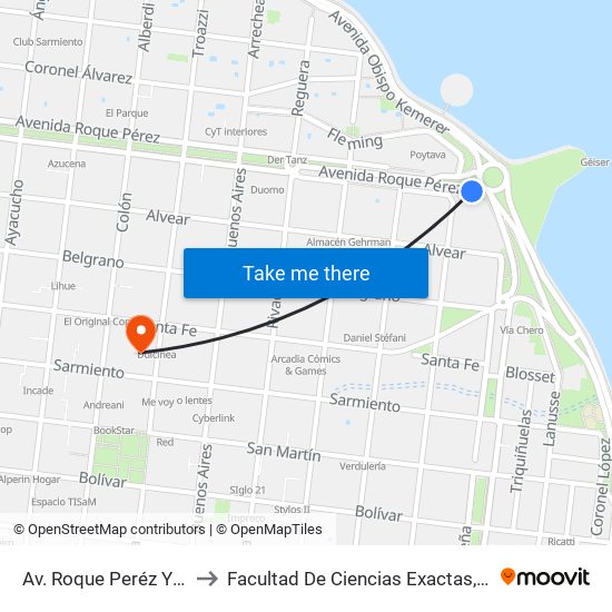 Av. Roque Peréz Y Av. Costanera to Facultad De Ciencias Exactas, Químicas Y Naturales map